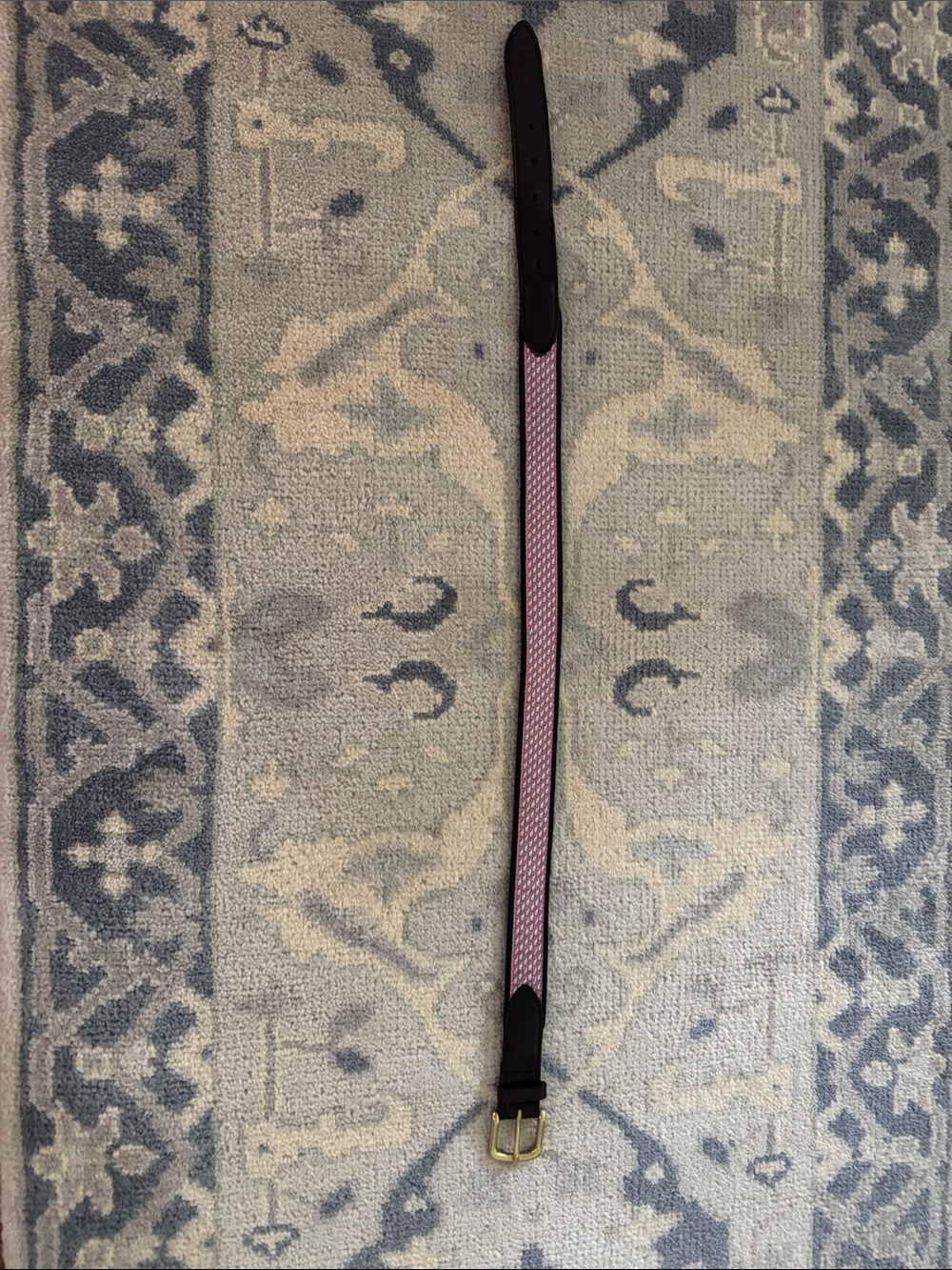 Vineyard Vines Pink Patterned Belt with Black Trim